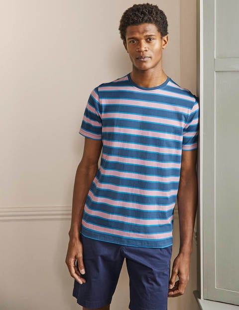 Classic Cotton T-shirt Boto Pink/Enisgn Blue Stripe Men Boden, Boto Pink/Enisgn Blue Stripe