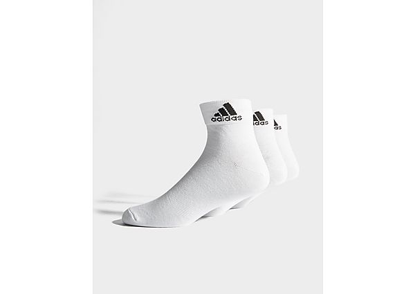 adidas 3 Pack Sport Quarter Socks - White - Mens