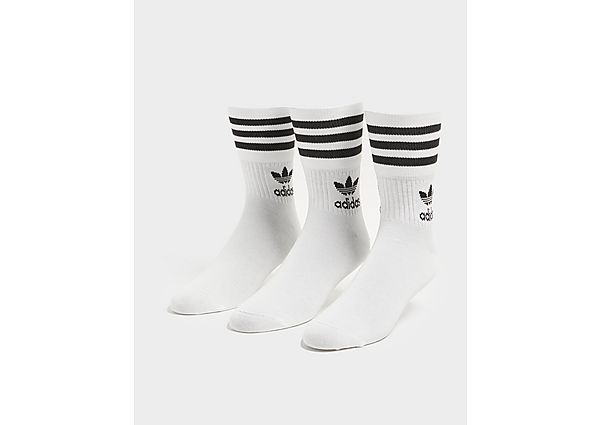 adidas Originals 3 Pack Solid Mid Crew Socks - White - Mens