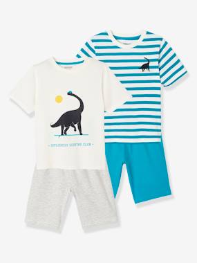 Set of 2 Short Pyjamas for Boys, Dinosaur white