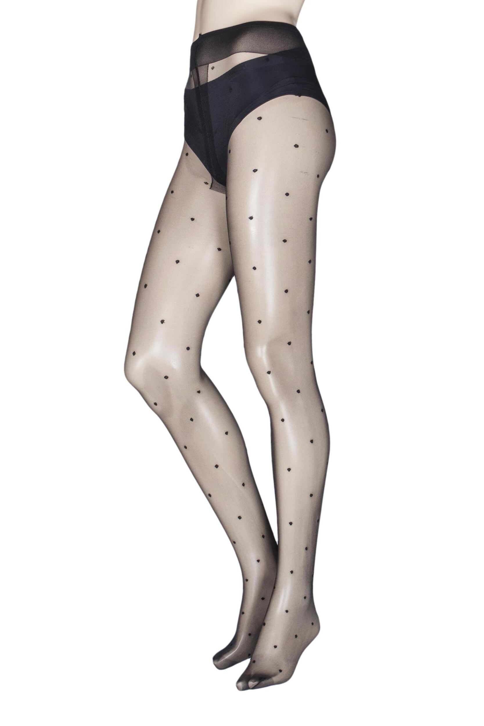 1 Pair Black Anguria Spotted Tights Ladies Extra Large - Trasparenze