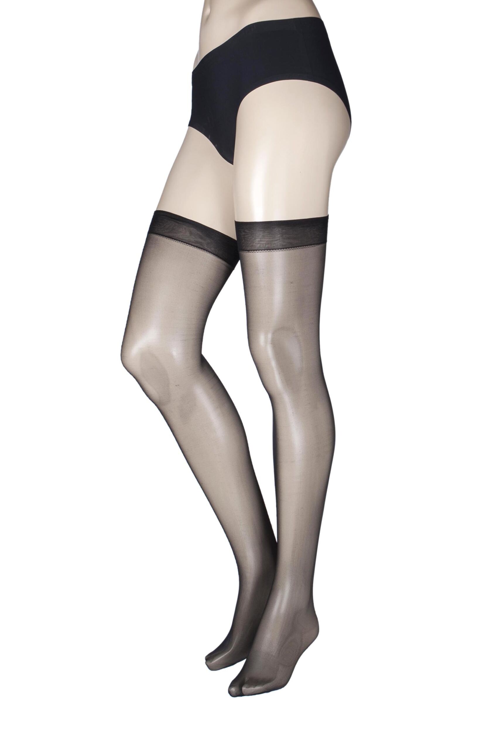 1 Pair Black High Shine Luxury Sheer Stockings - Up to XXXL Ladies One Size - Miss Naughty