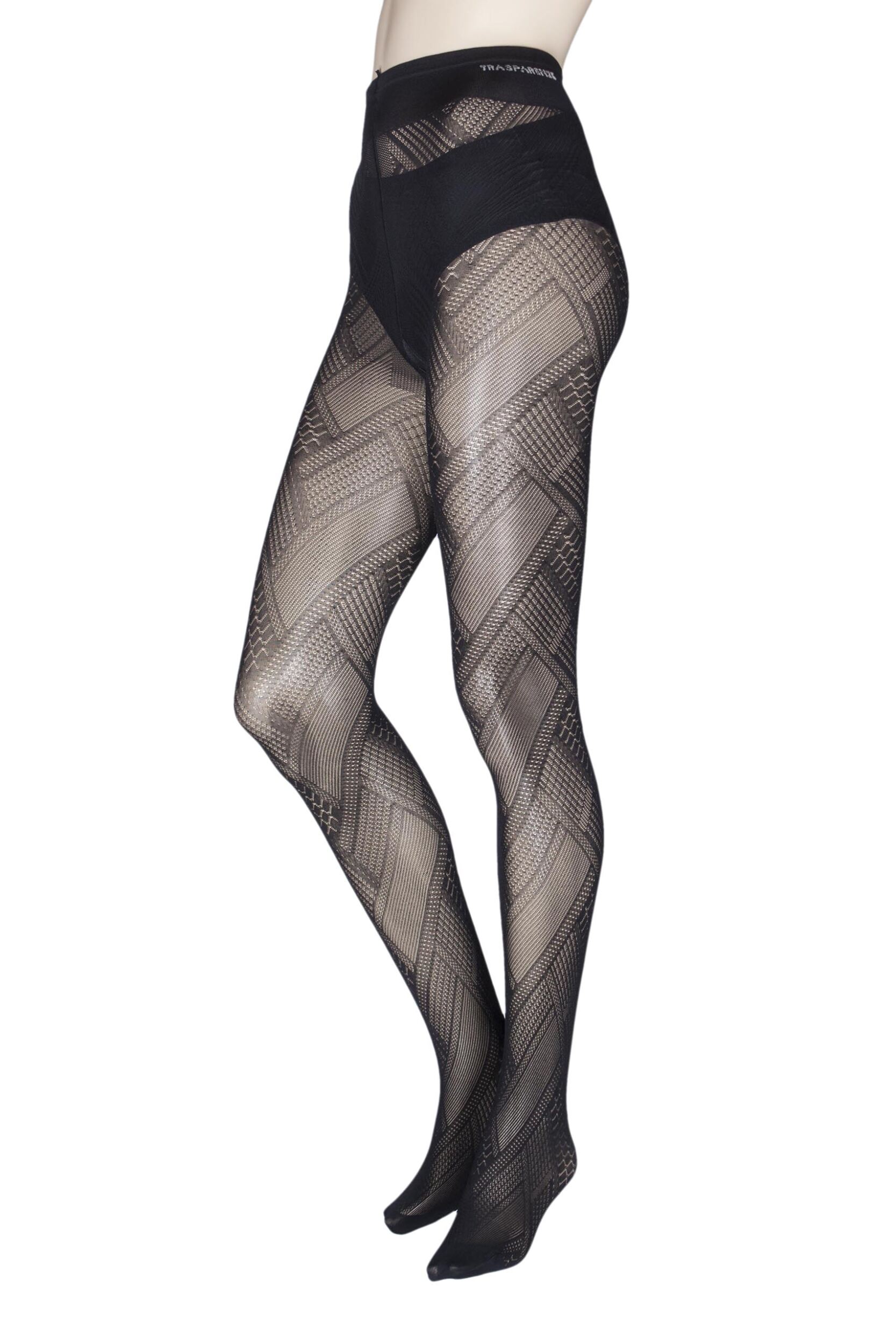1 Pair Black Soave Patterned Opaque Tights Ladies Large - Trasparenze