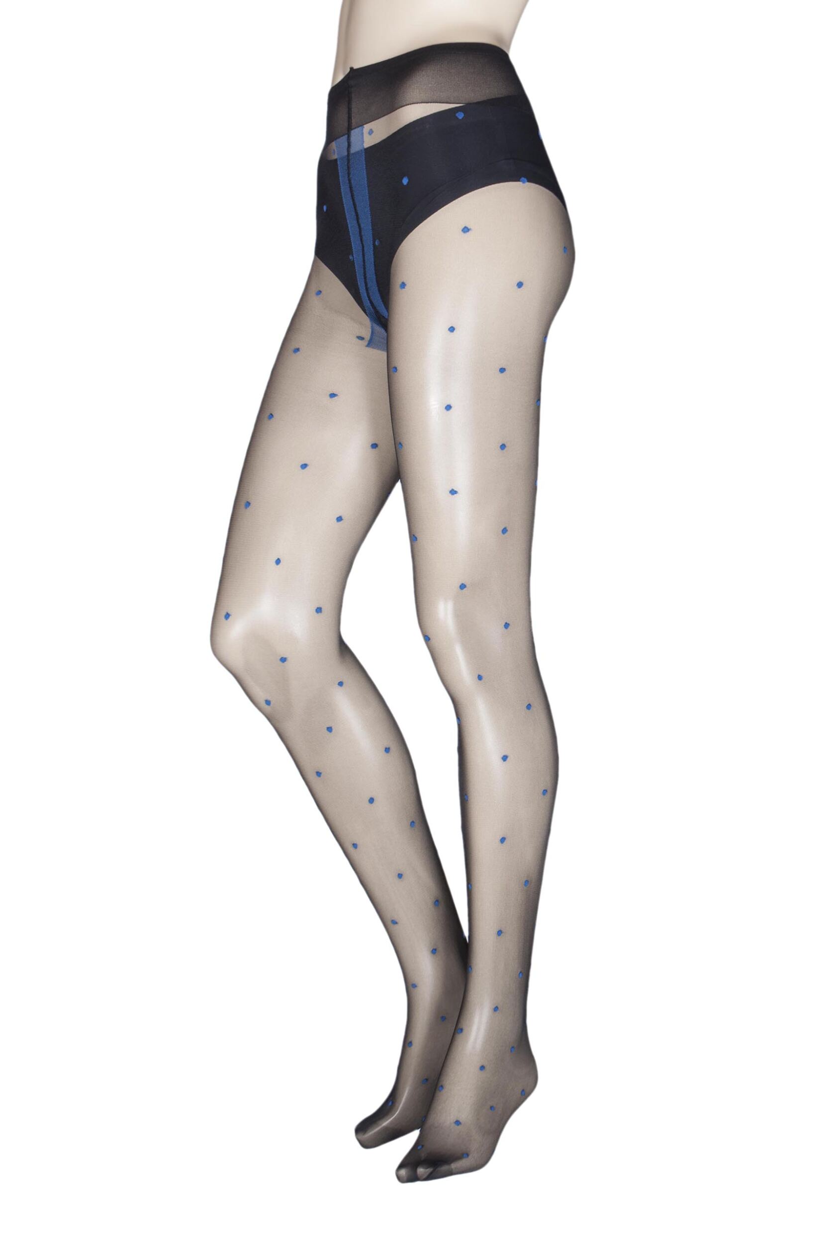 1 Pair Blue Anguria Spotted Tights Ladies Extra Large - Trasparenze