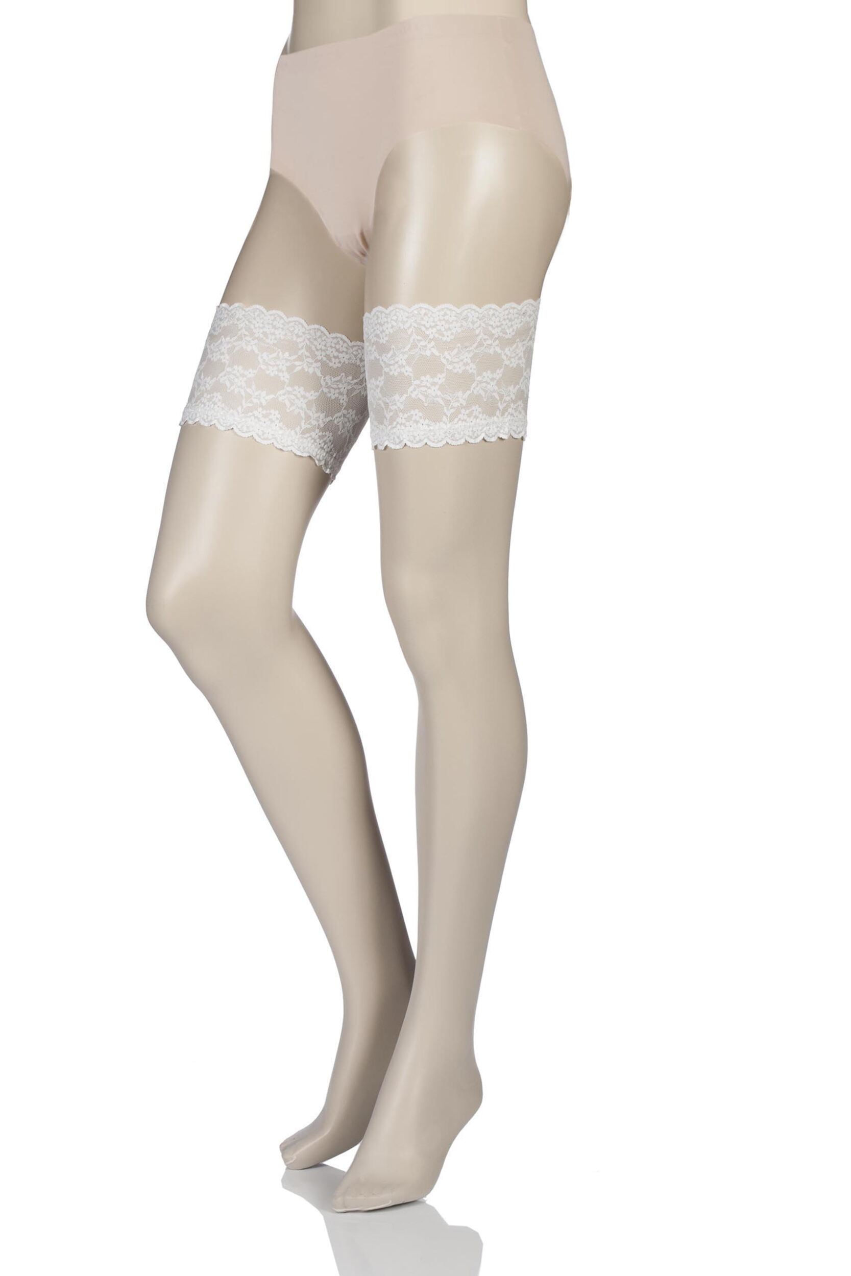1 Pair Champagne 10 Denier Bridal Lace Top Hold Ups Ladies Large - Charnos
