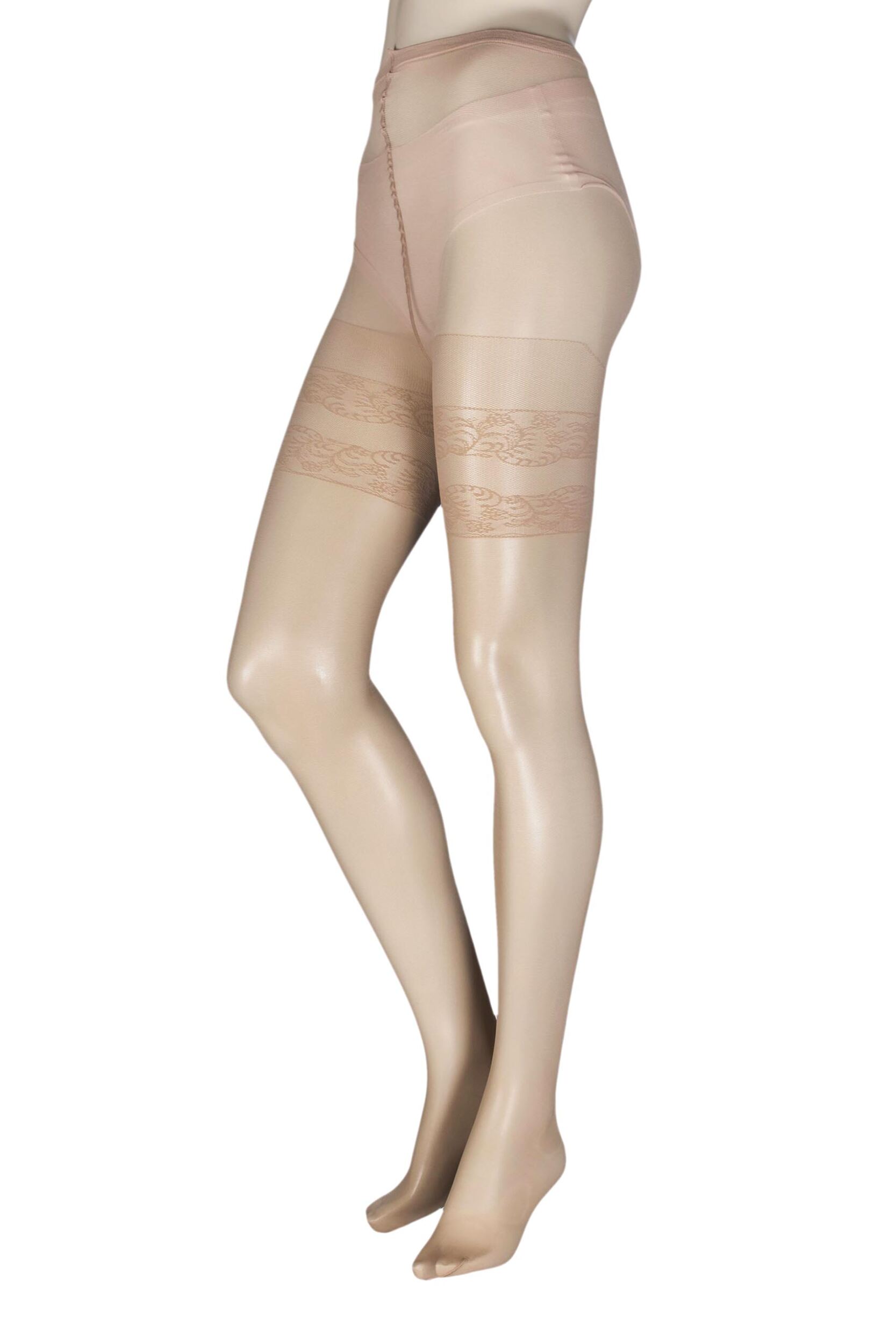 1 Pair Cosmetic Curvy Margherita Sheer Mock Hold Up Tights Ladies Large (20-22) - Trasparenze