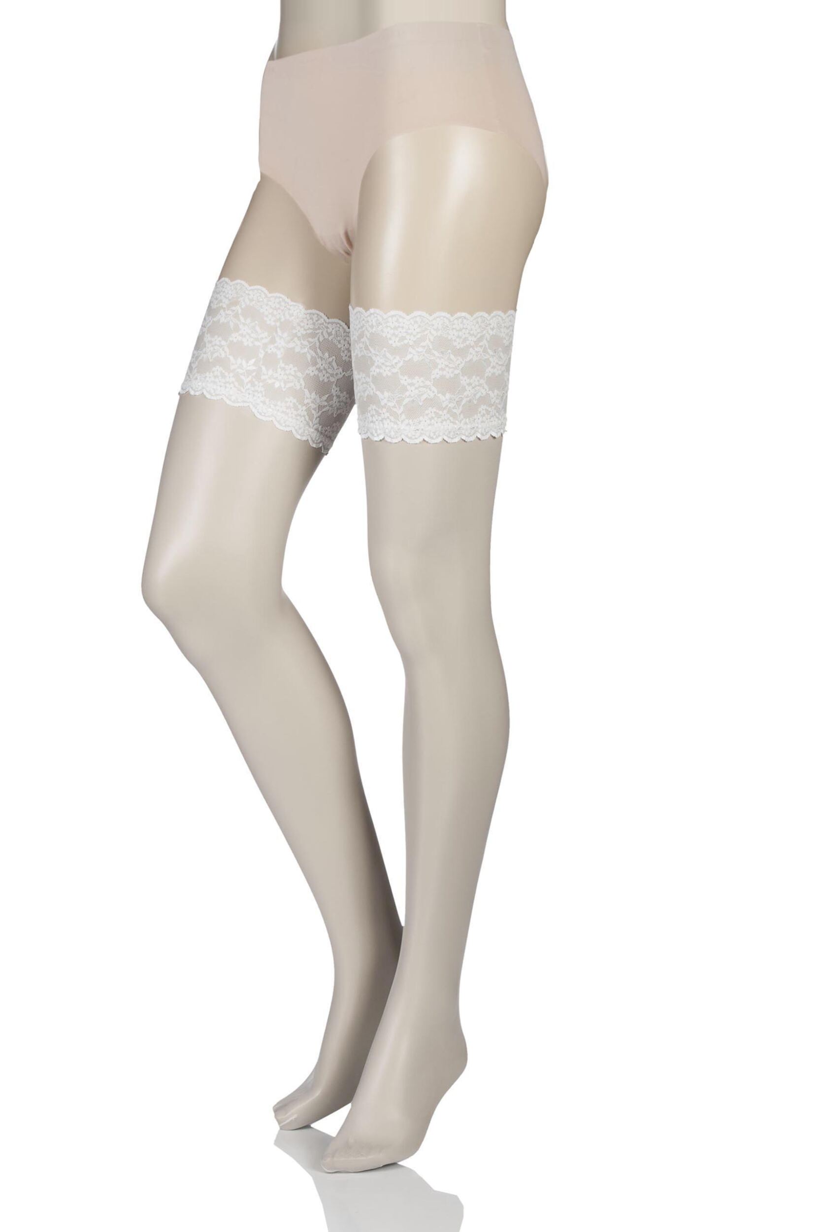 1 Pair Ivory 10 Denier Bridal Lace Top Hold Ups Ladies Small - Charnos