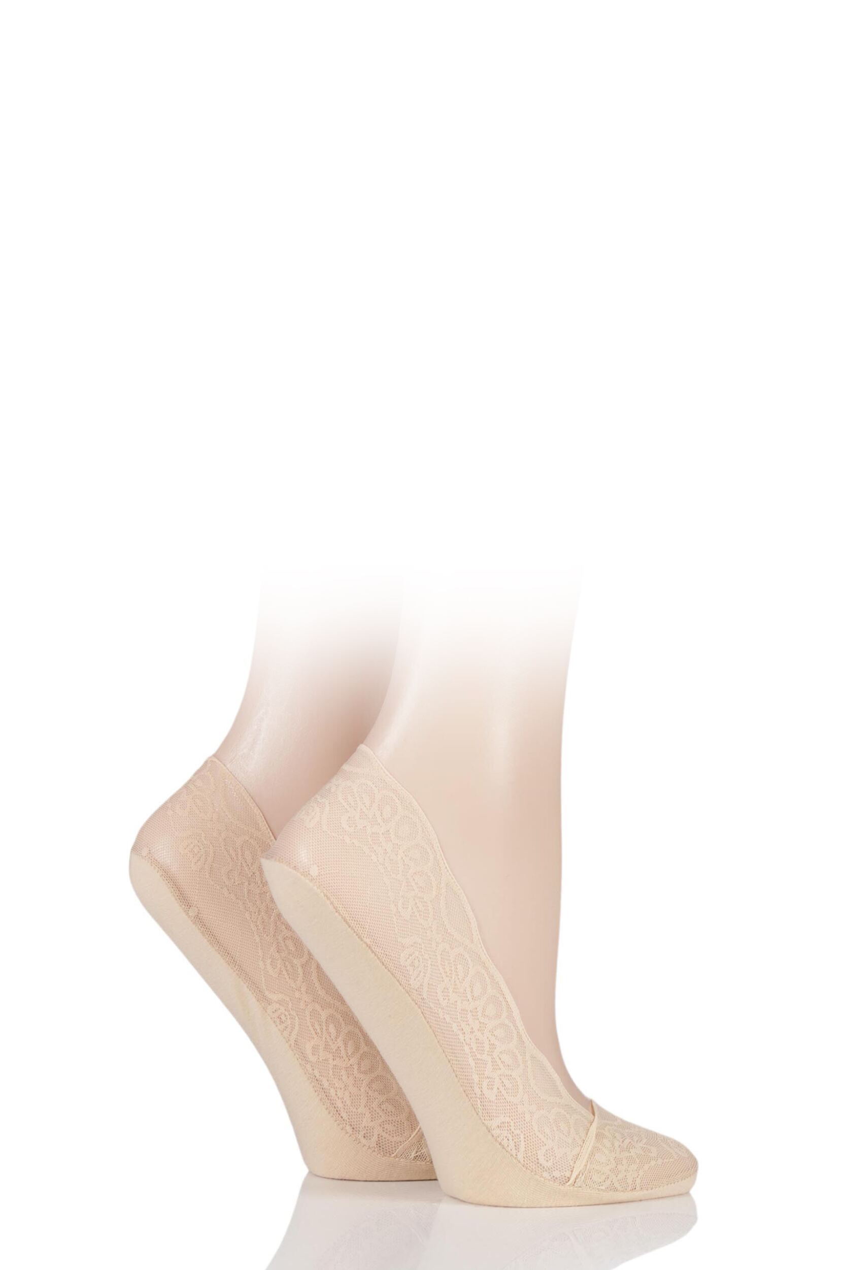 2 Pair Natural Lace Shoe Liner Socks with Grip Ladies 4-8 Ladies - Elle