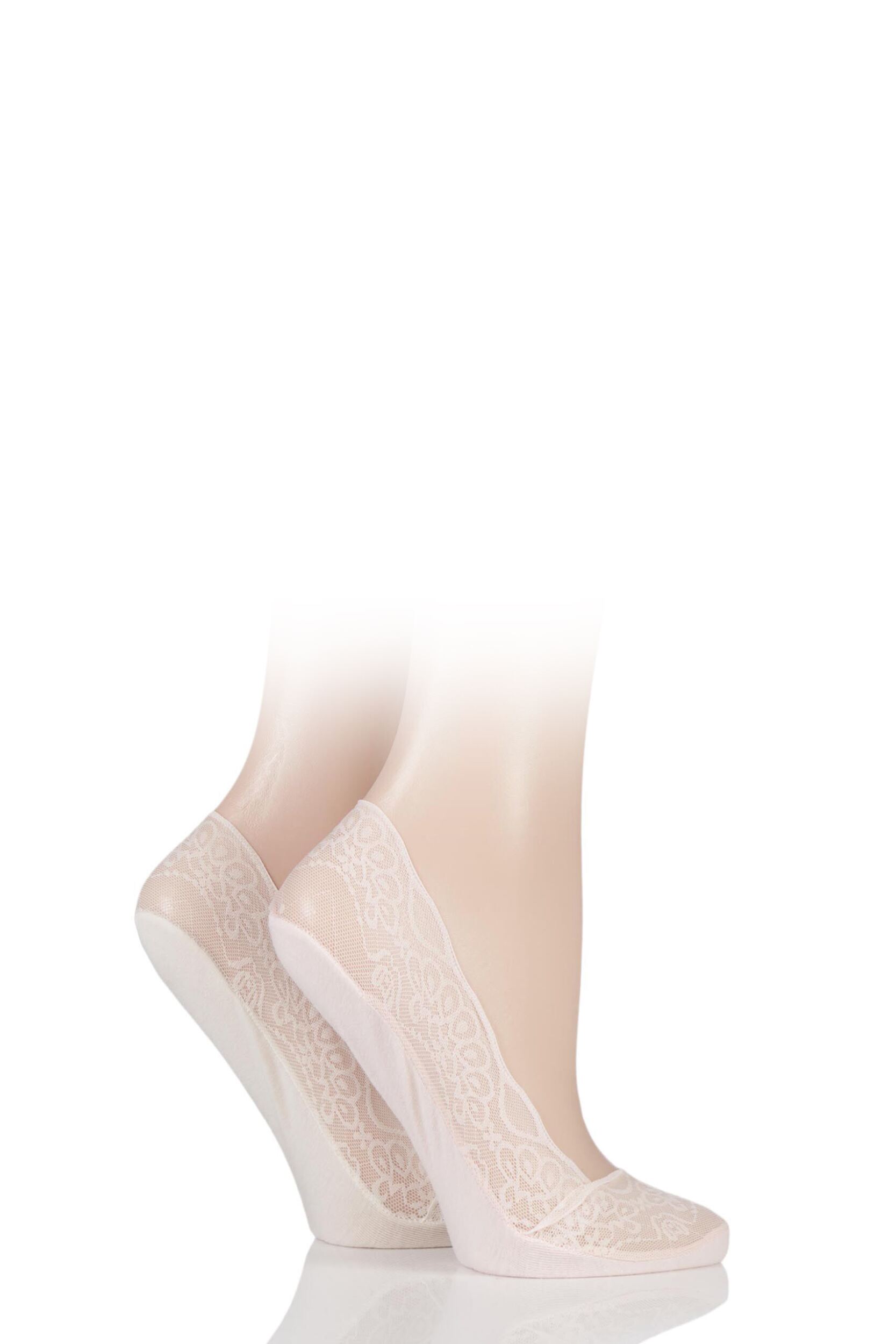 2 Pair Pink / Cream Lace Shoe Liner Socks with Grip Ladies 4-8 Ladies - Elle
