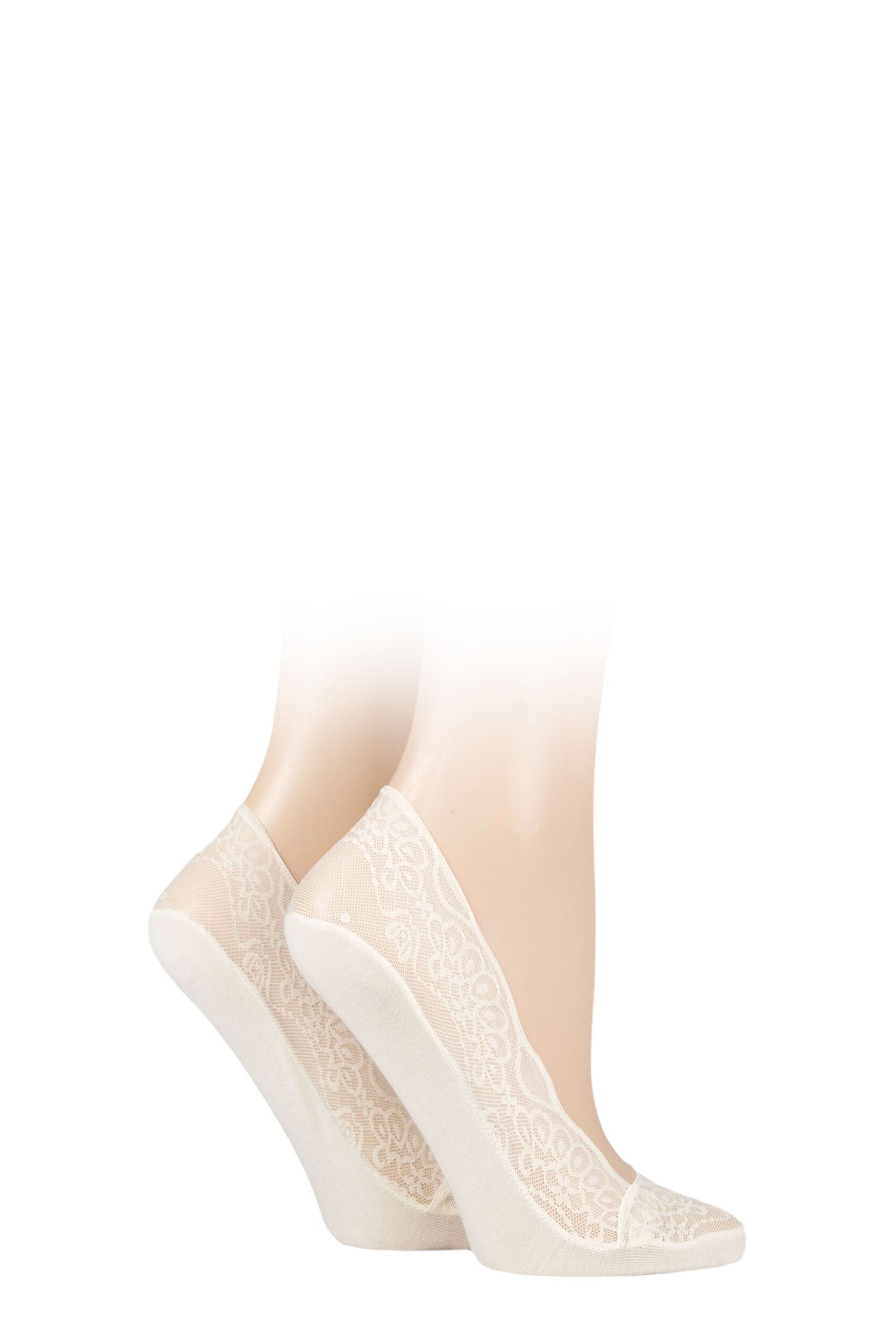 Ladies 2 Pair Elle Lace Shoe Liner Socks with Grip Cream 4-8 Ladies