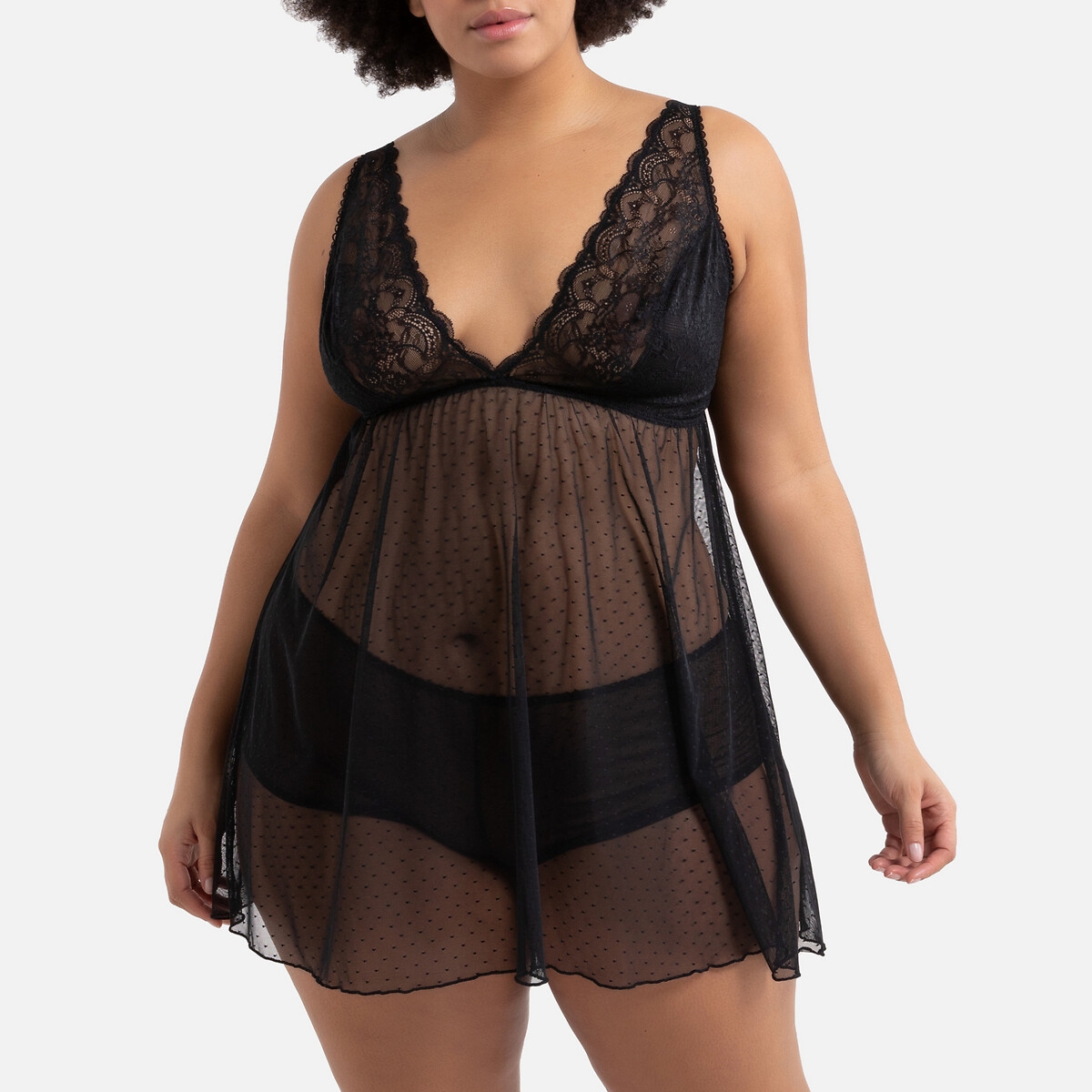 Lace/Dotted Tulle Babydoll Nightie