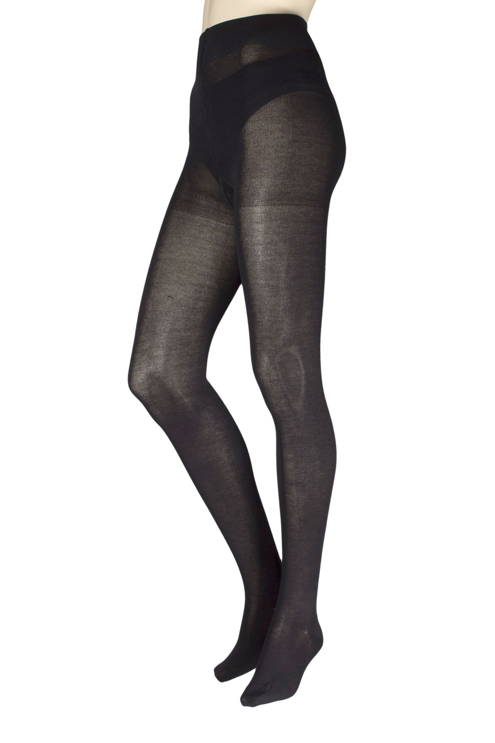 Ladies 1 Pair Falke Family Combed Cotton Tights Black Large