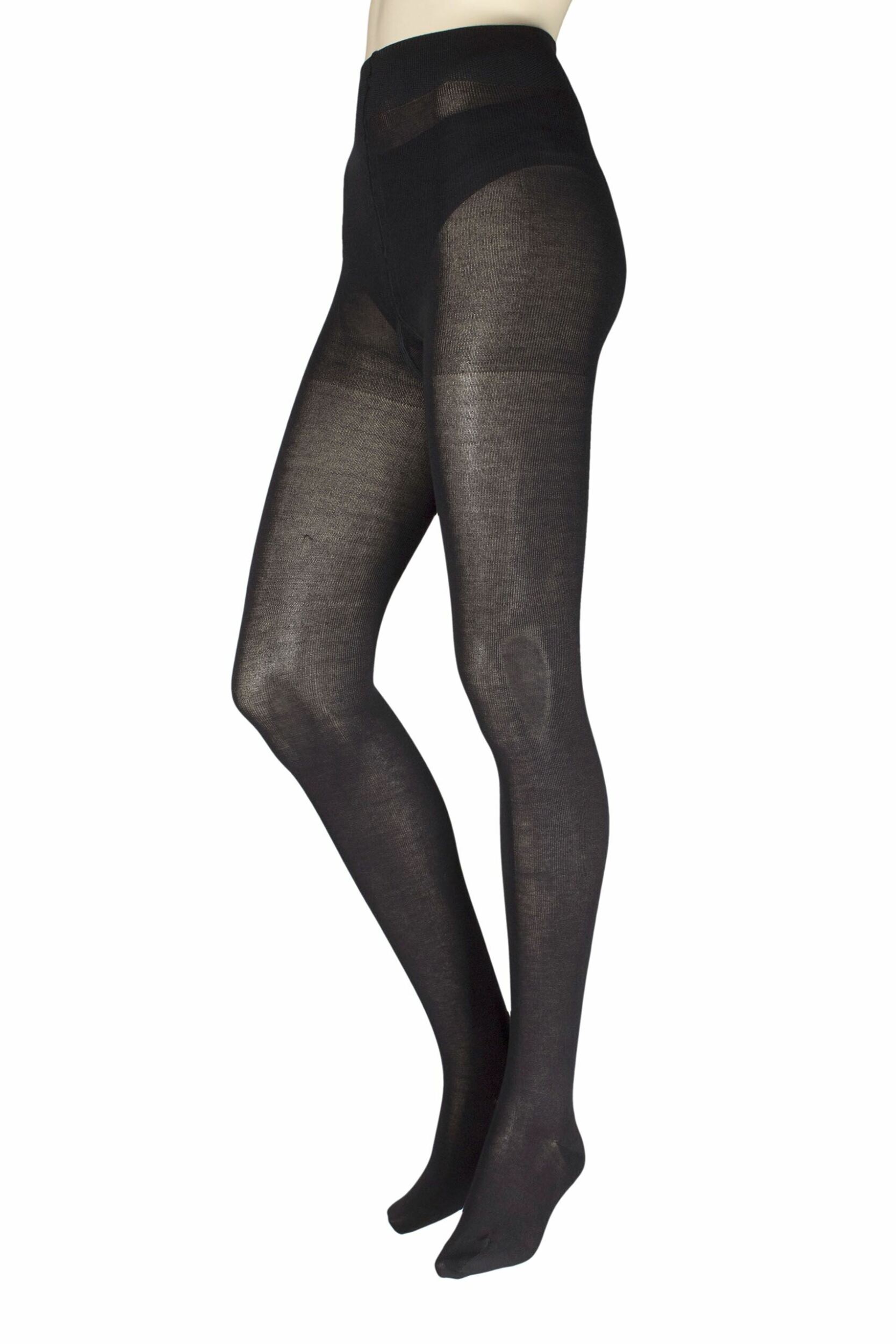 Ladies 1 Pair Falke Family Combed Cotton Tights Black Small