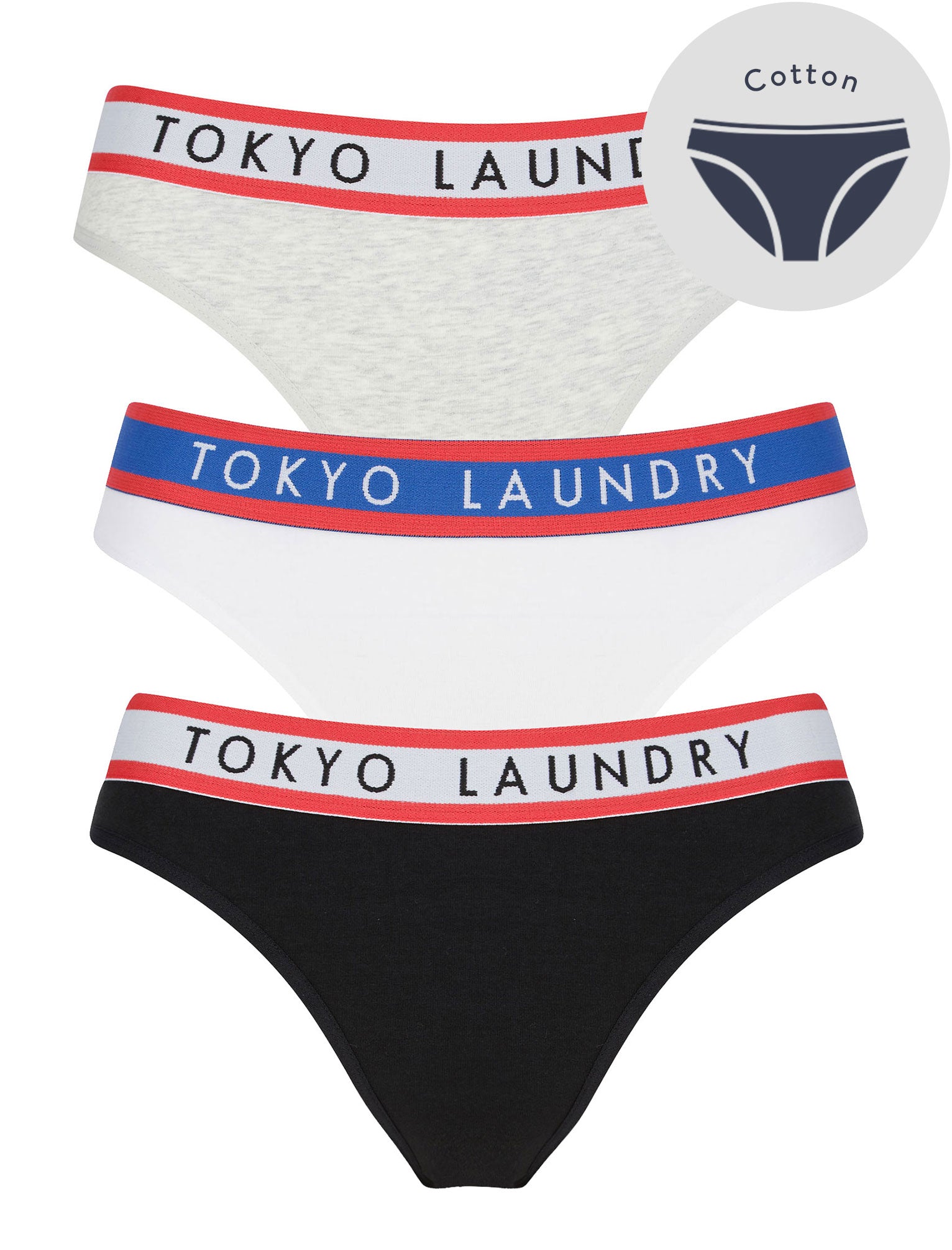 Womens Underwear Maya (3 Pack) Assorted High Rise Leg Briefs In Light Grey Marl / White / Black - Tokyo Laundry / S - Tokyo Laundry
