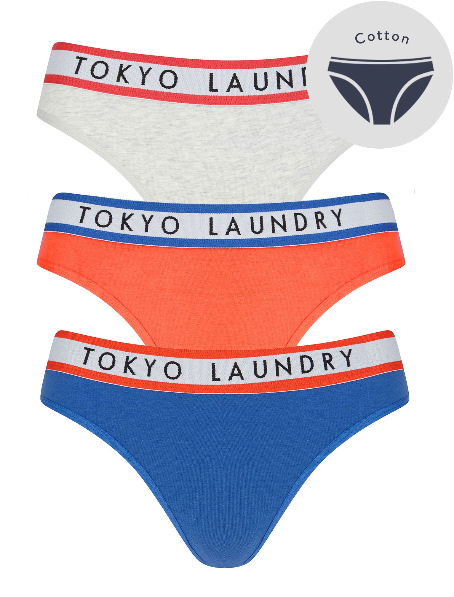 Womens Underwear Minnie (3 Pack) Assorted High Rise Leg Briefs In Light Grey Marl / Hibiscus / Nouvean Navy - Tokyo Laundry / XS - Tokyo Laundry