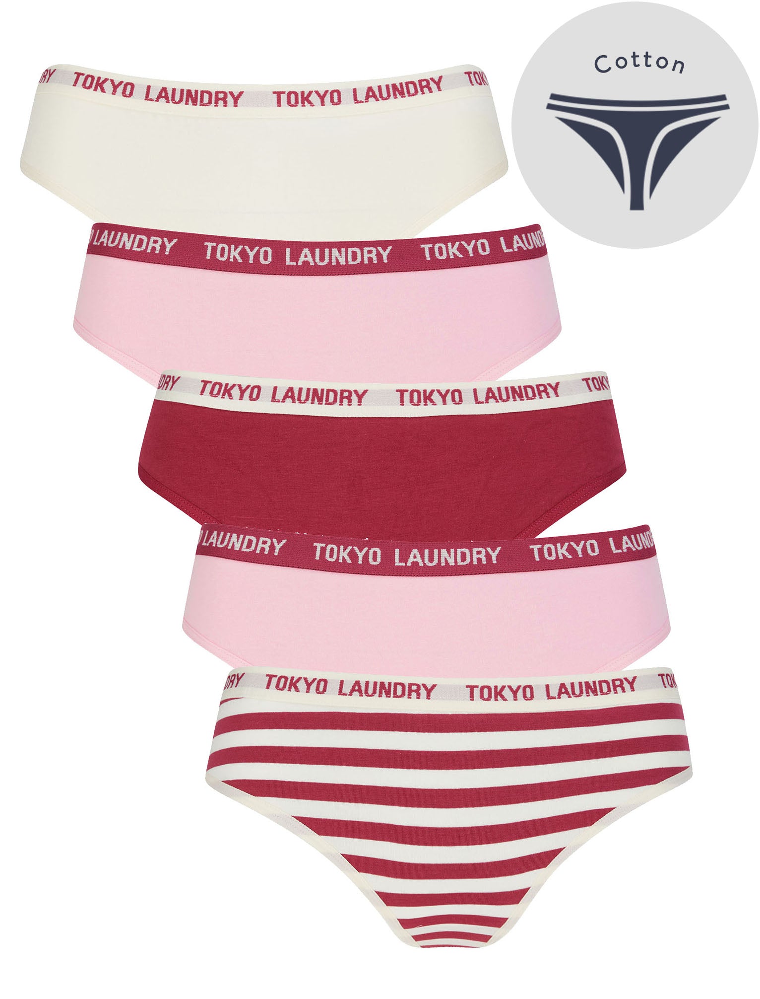 Womens Underwear North (5 Pack) Cotton Assorted Thongs in Whisper White / Roseate Spoonbill / Anemone - Tokyo Laundry / XS - Tokyo Laundry
