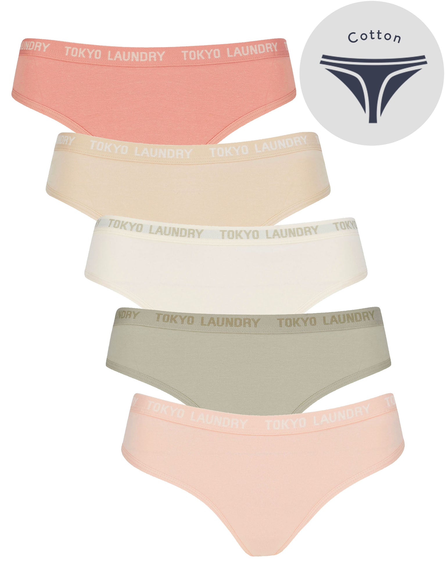 Womens Underwear Pampass (5 Pack) Cotton Assorted Thongs in Rose Dawn / Smoke Gray / Pastel Parchmen / Abbey Stone / Rose Smoke - Tokyo Laundry / XS - Tokyo Laundry