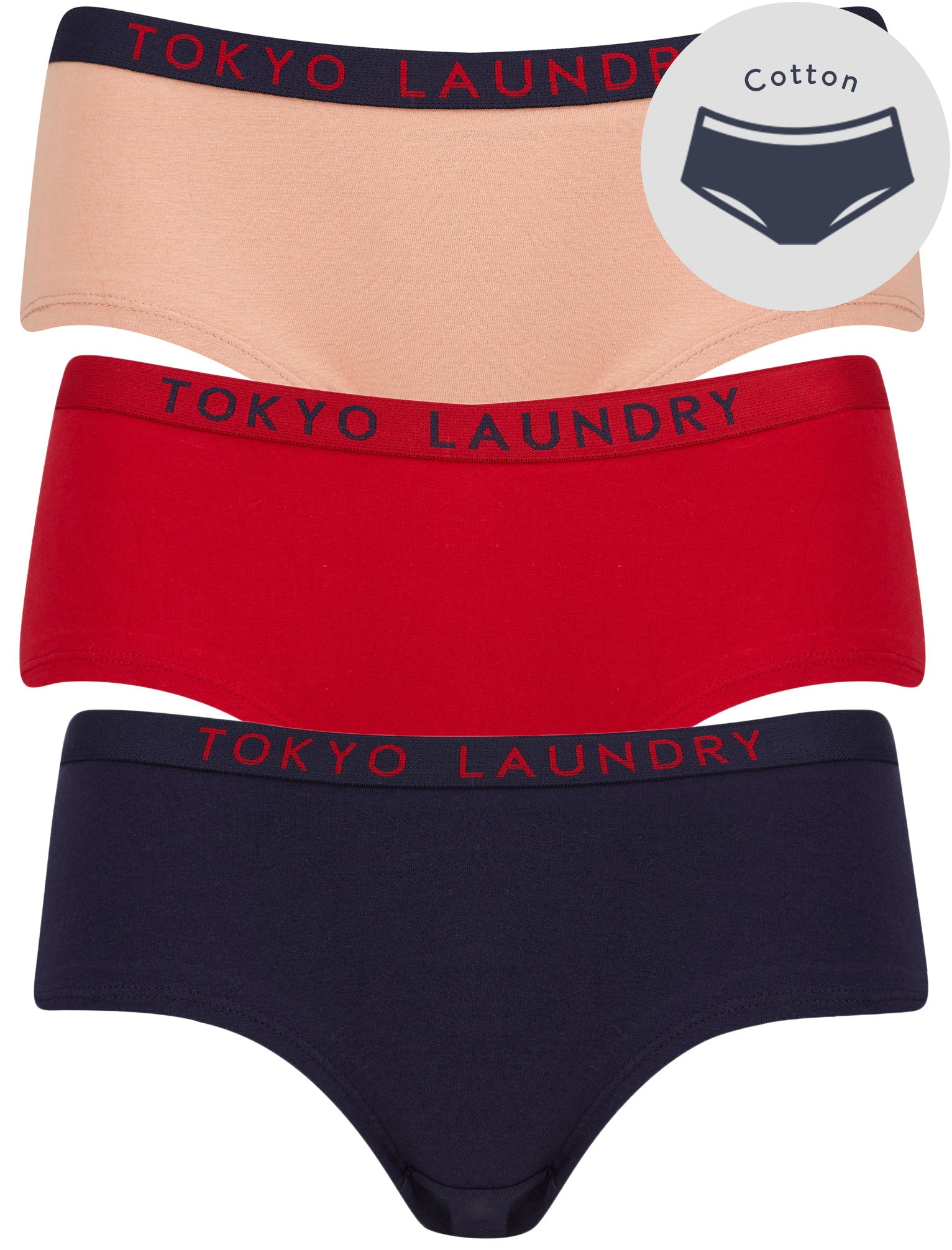 Womens Underwear Polly (3 Pack) Assorted Hipster Briefs in Misty Rose / Toreador / Eclipse Blue - Tokyo Laundry / XS - Tokyo Laundry