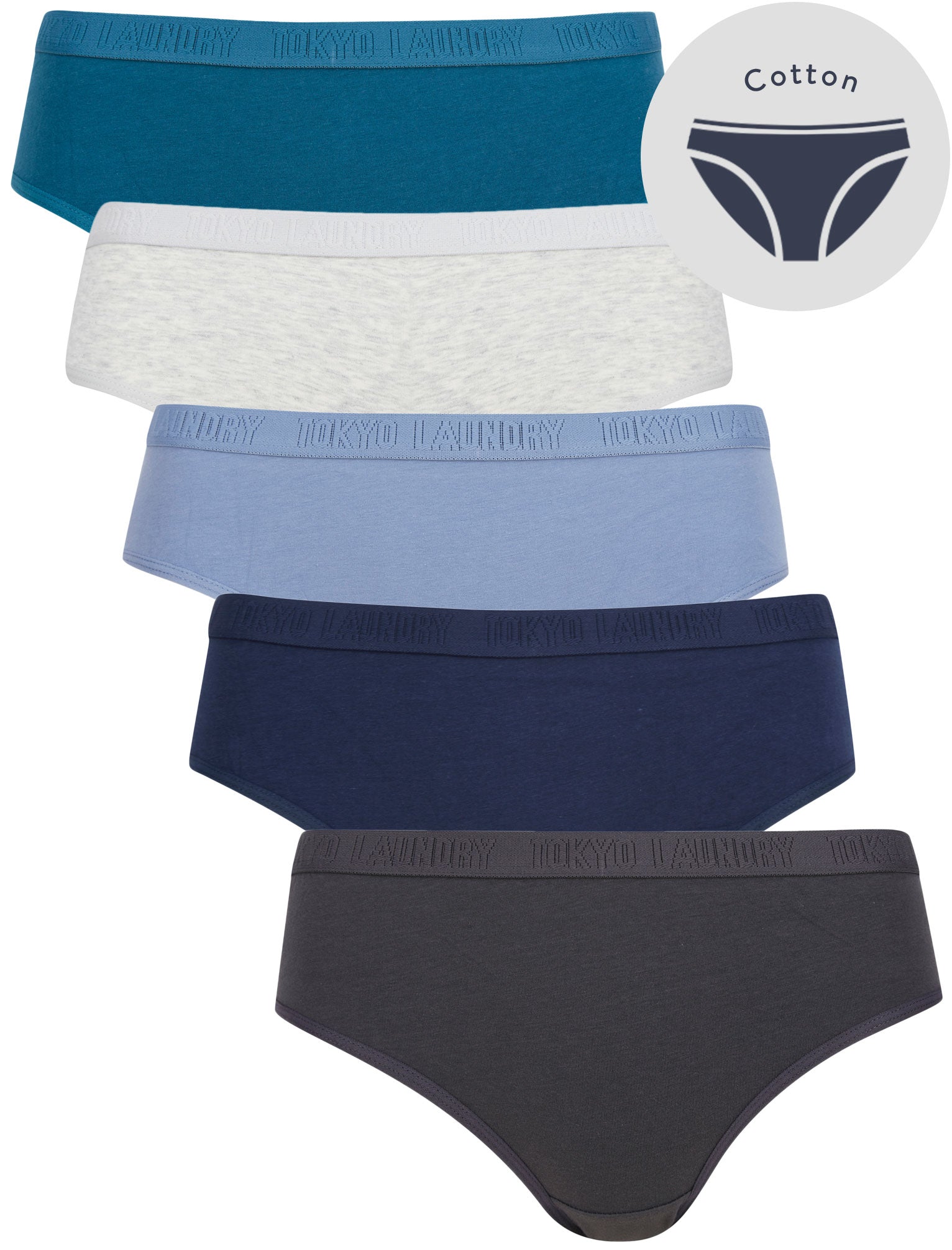 Womens Underwear Trixie (5 Pack) Cotton Assorted Briefs in Nine Iron / Dress Blue / Infinity / Light Grey Marl / Blue Coral - Tokyo Laundry / XS - Tokyo Laundry