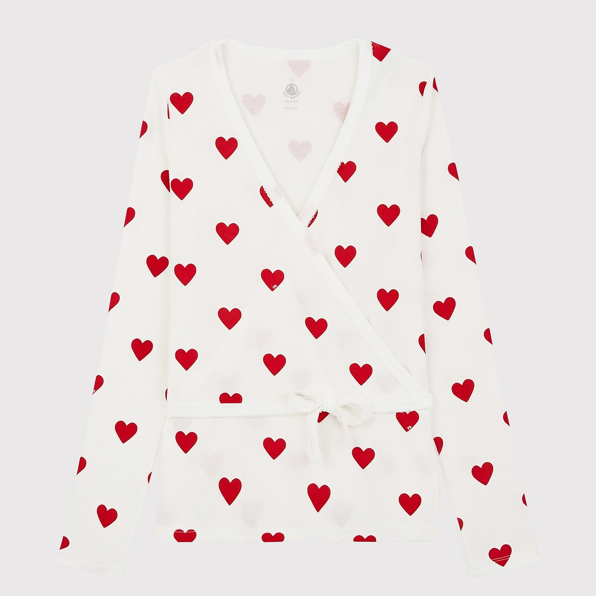 Wrapover Pyjama Top in Heart Print Organic Cotton