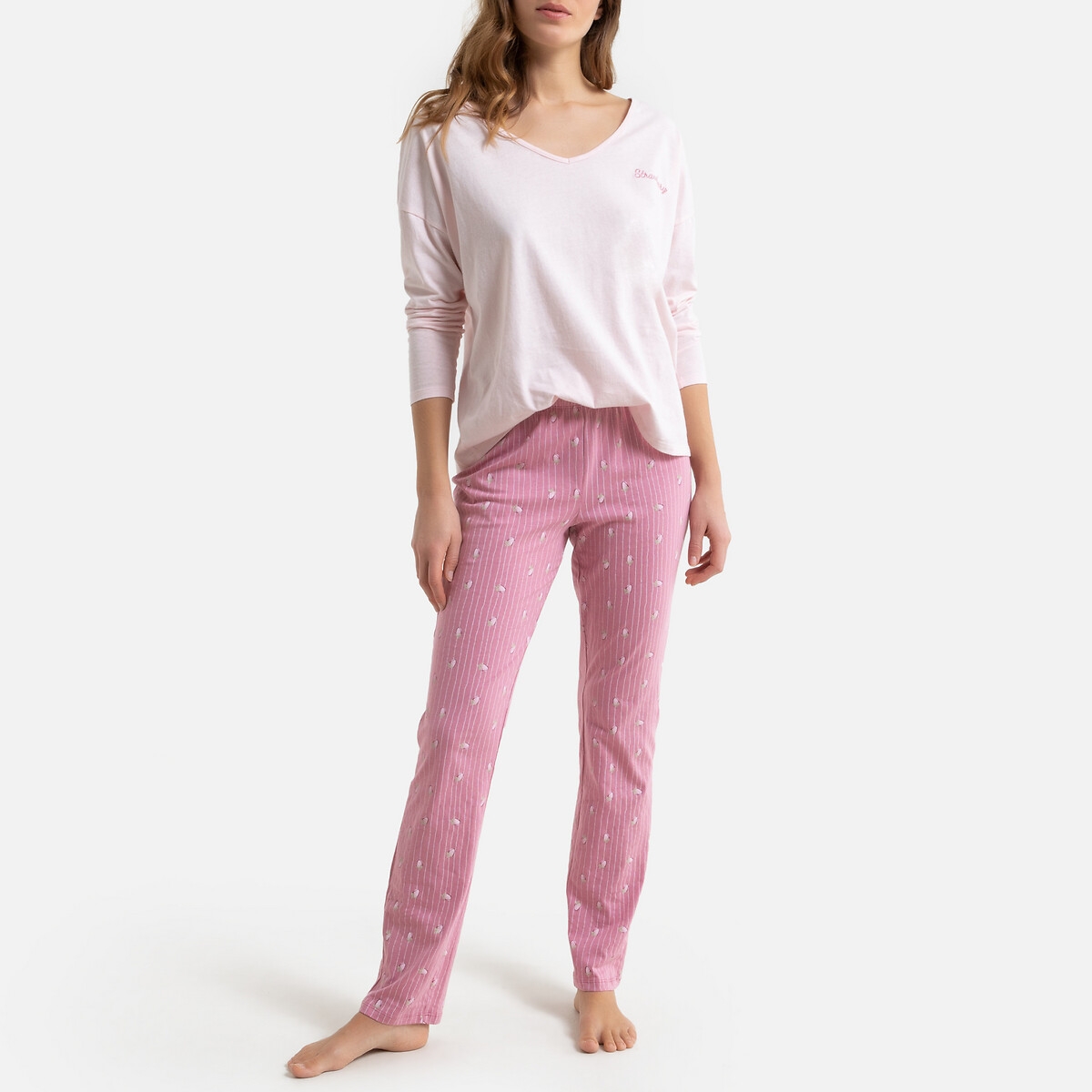 Organic Cotton Pyjamas with V-Neck and Long Sleeves