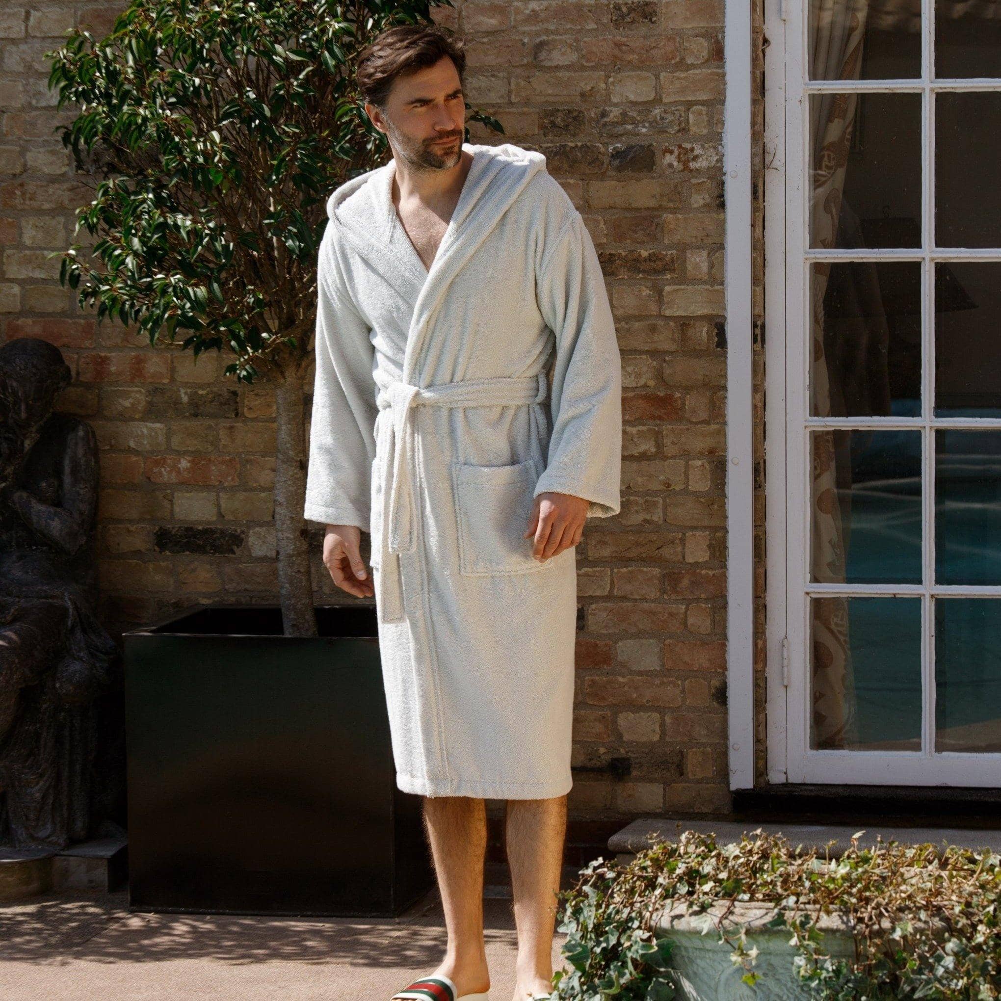Bown of London Men's Heavyweight Hooded Nua Cotton Dressing Gown - Pale Grey