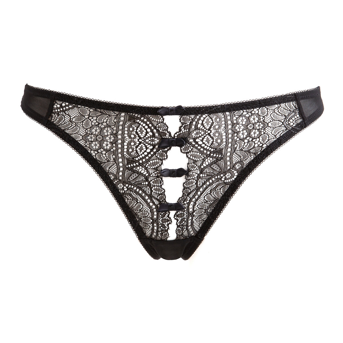Lace and Tulle Thong with Cutout Front