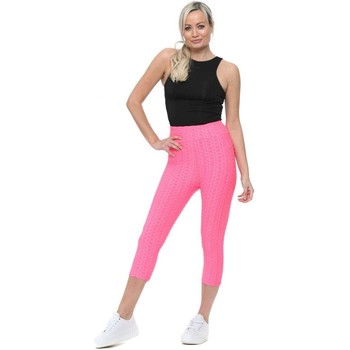 Boutique  Neon Pink Honeycomb Cropped Gym Leggings  in Pink