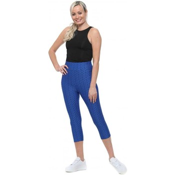 Boutique  Cobalt Blue Honeycomb Cropped Gym Leggings  women's Tights in Blue. Sizes available:EU S / M,EU L / XL